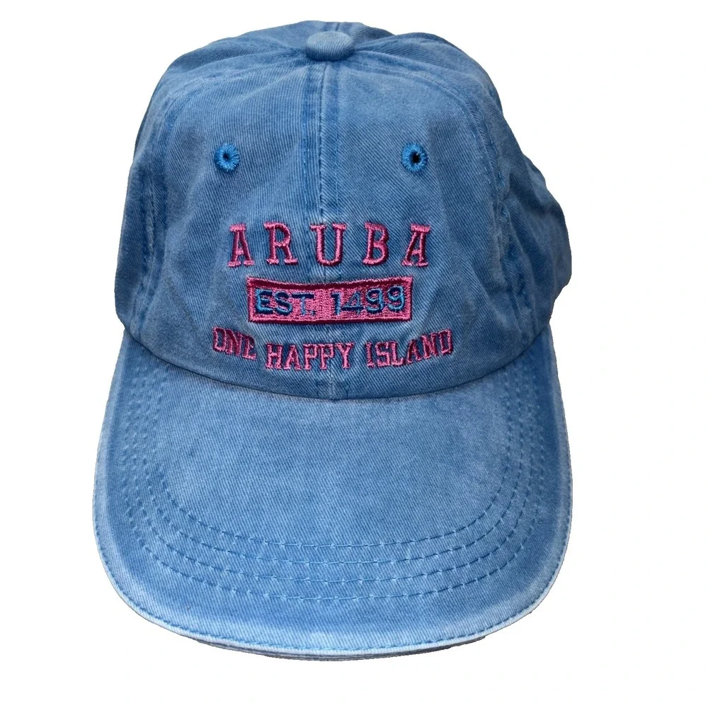 ESY Aruba One Happy Island Baseball Cap Men's Blue Pink Cotton One Size